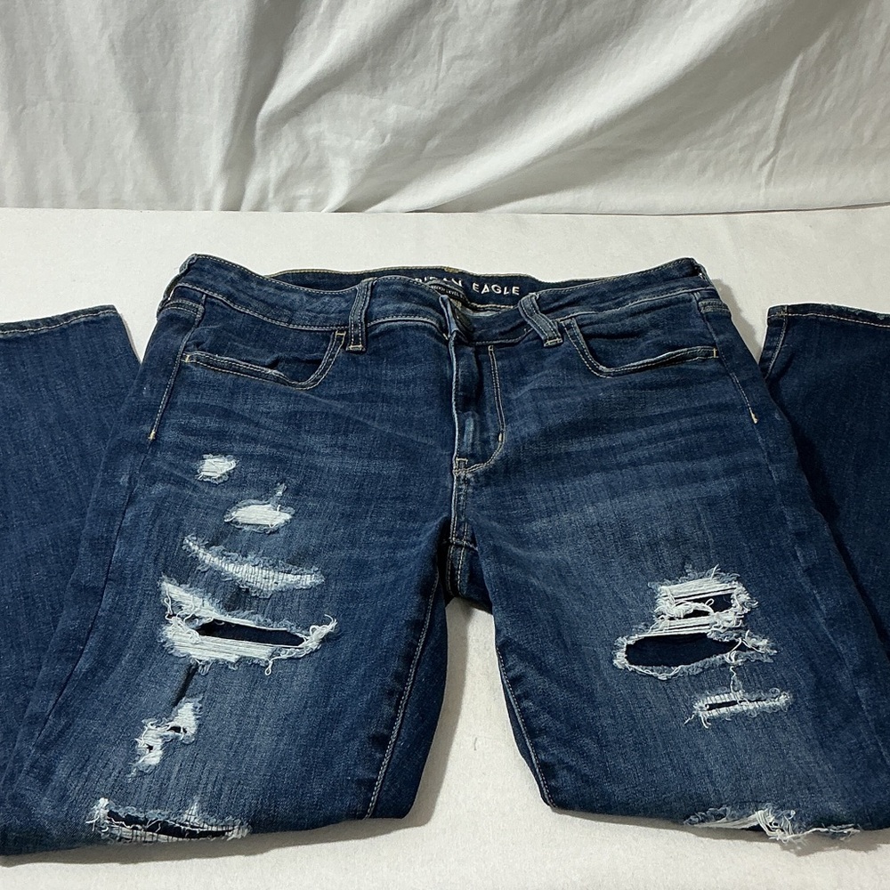 American Eagle Outfitters Dark Indigo Ripped Skinny Jeans